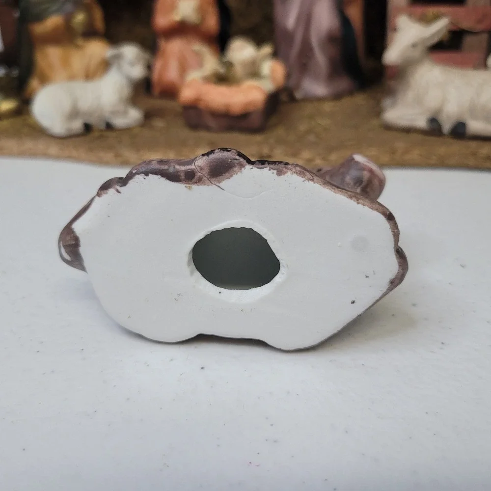 Ceramic Nativity‎ Wooden Moss Manger Religious Scene Handmade Vintage Mixed Race